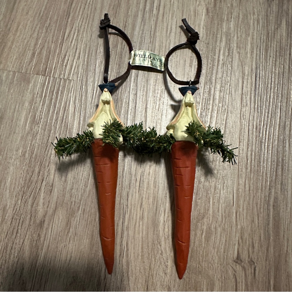 1998 Williraye Studio Ornaments - Bird on Rabbit on Carrot